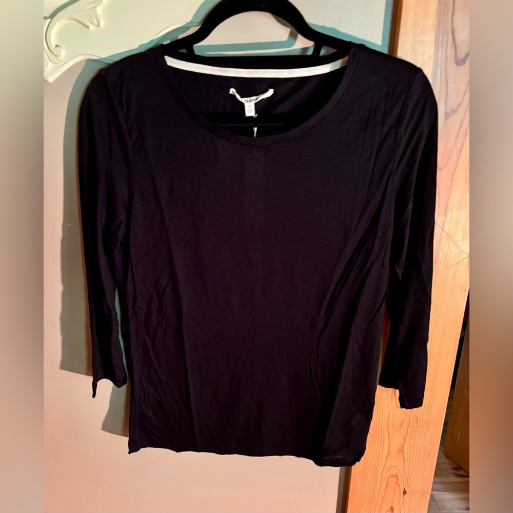 ⭐️J Brand Cupro Tencel Lightweight Crew Neck Sophie 3/4 Sleeve Top NWT Black M⭐️